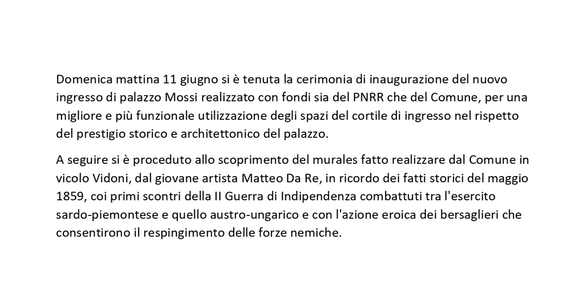 Inaugurazione  nuovo ingresso Palazzo Mossi e murales Vicolo Vidoni