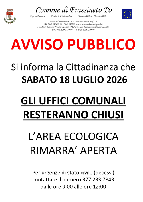 Avviso chiusura uffici comunali
